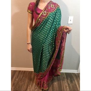 Green and Pink Saree